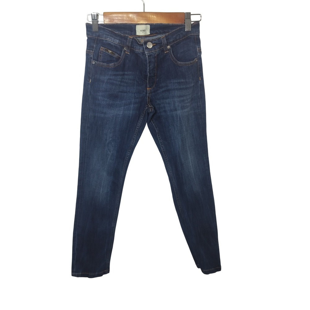 Fendi Roma Girls Dark Wash Slim Leg Jeans Embroidered Logo Back Pocket Size 12A - Picture 2 of 15